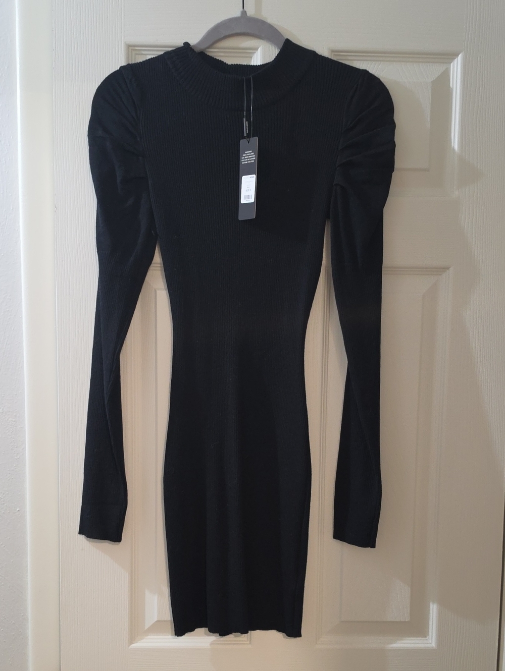 Fashion Nova Black Long Sleeve Ribbed Midi Dress